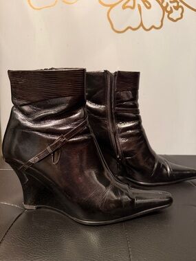 Women's Black Wedge Ankle Booties with Side Zip